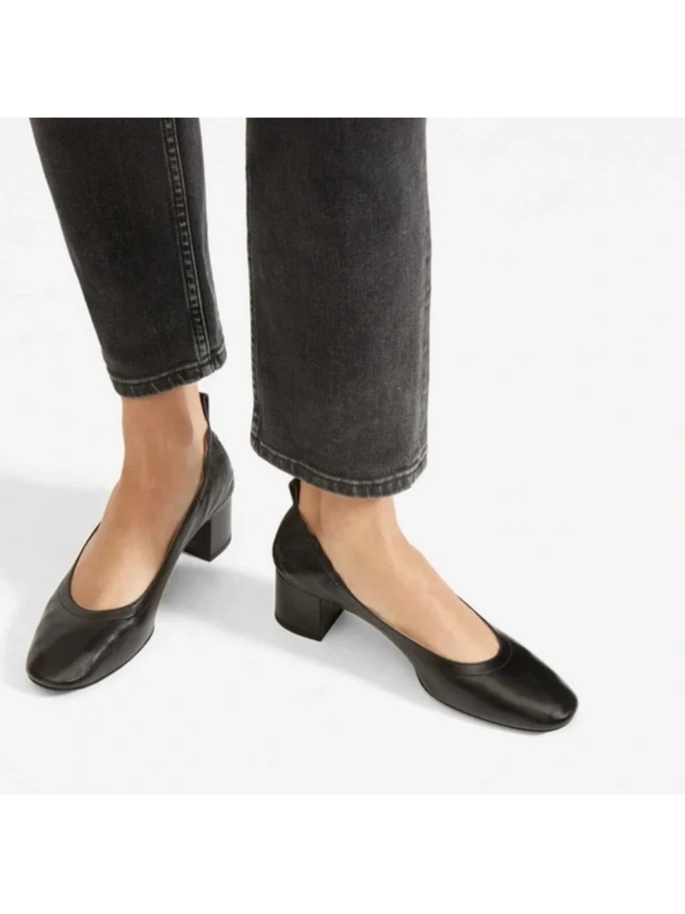 Everlane Black Day heel Leather Mid Block Heel Pumps Made in Italy 5